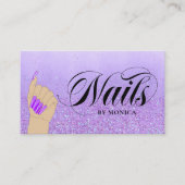 Nail Manicure Tech Lila Glam Glitzer Nail Artist Visitenkarte (Vorderseite)