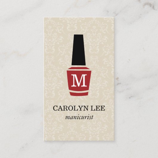 Nail Polish Damask Monogram Visitenkarte (Vorderseite)