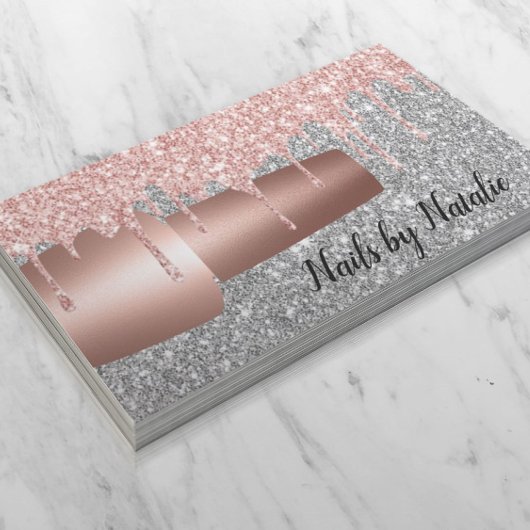 Nail Polnisch Rose Gold Tropfen Silberner Glitzer  Visitenkarte