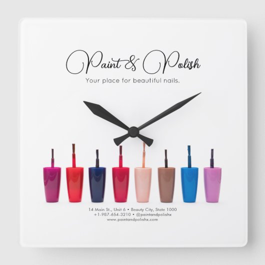 Nail Polnisch Set Nail Salon Quadratische Wanduhr (Vorderseite)