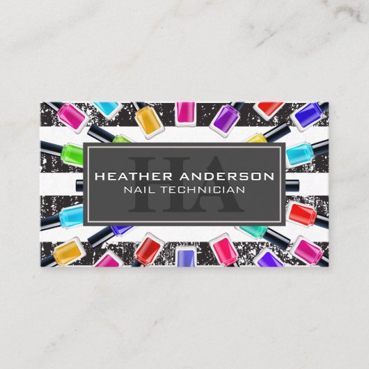 Nail Polnische Flaschen | Monogramm und Streifen | Terminkarte (Vorderseite)