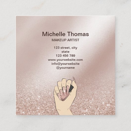 NAIL Rose gold NAIL TECHNICIAN Sq Quadratische Visitenkarte (Rückseite)