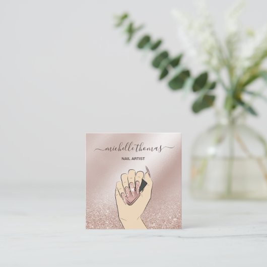 NAIL Rose gold NAIL TECHNICIAN Sq Quadratische Visitenkarte (Stehend Vorderseite)