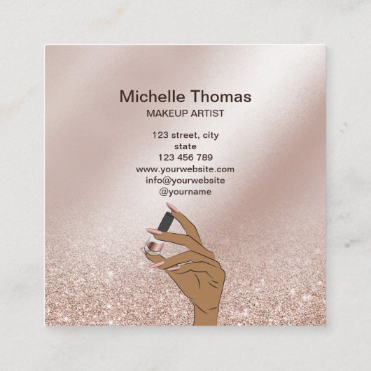 NAIL Rose gold NAIL TECHNICIAN Sq Quadratische Visitenkarte (Rückseite)