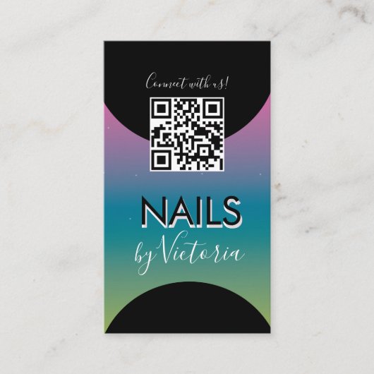 Nail Salon Beauty Artist QR Code Gradient Rainbow Visitenkarte (Vorderseite)