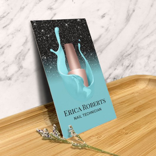 Nail Salon Black & Turquoise Polnischer Makeup Kün Visitenkarte
