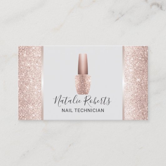 Nail Salon Blush Rose Gold Glitzer Polnisches Mani Visitenkarte (Vorderseite)