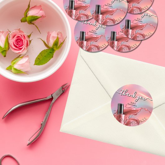 Nail Salon Business Branding Danke Karte Runder Aufkleber