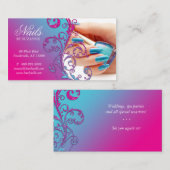 Nail Salon Business Card Glitzer Blue Pink Visitenkarte (Vorne/Hinten)