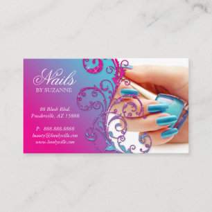Nail Salon Business Card Glitzer Blue Pink Visitenkarte