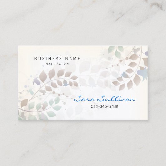 Nail Salon Business Card Pastel Blätter Visitenkarte (Vorderseite)