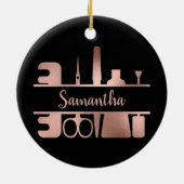 Nail Salon Business Technician Rose Gold Monogram Keramik Ornament (Hinten)