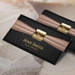 Nail Salon Chic Gold Monogram Diamond Quilted Visitenkarte