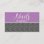 Nail Salon Girly Lila Grey Leopard Tierdruckerei Visitenkarte (Vorderseite)