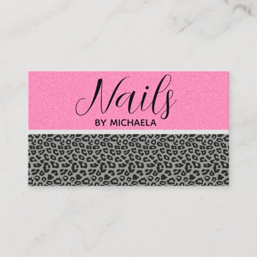 Nail Salon Girly Pink Leopard Tierdruckerei Visitenkarte (Vorderseite)