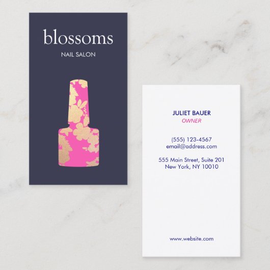 Nail Salon Gold Glitzer Floral Visitenkarte (Vorne/Hinten)