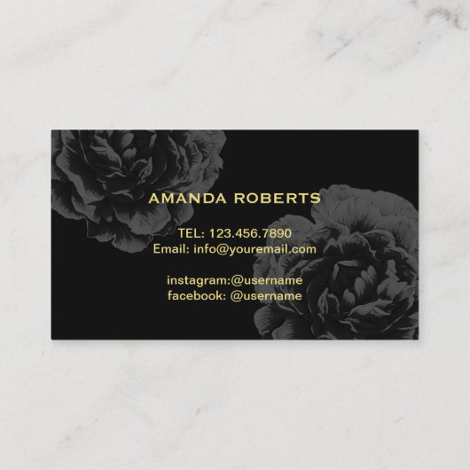 Nail Salon Gold Script Elegante Schwarze Flora Visitenkarte (Rückseite)