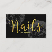 Nail Salon Gold Script Elegante Schwarze Flora Visitenkarte (Vorderseite)