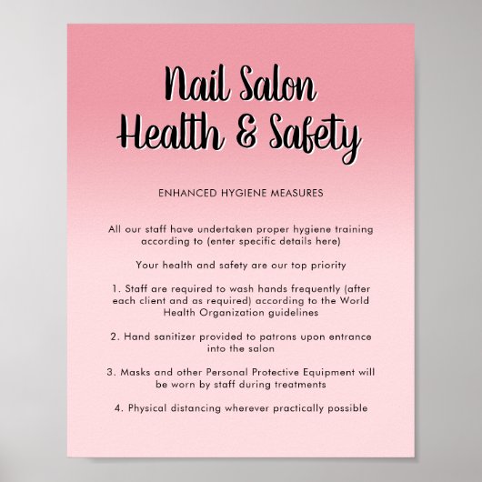 Nail Salon Health Pink Script Schriftart Covid Saf Poster (Vorne)