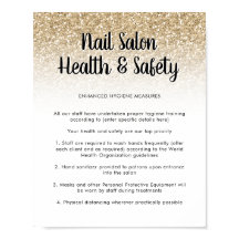 Nail Salon Health Safety Poster Gold Glitzer