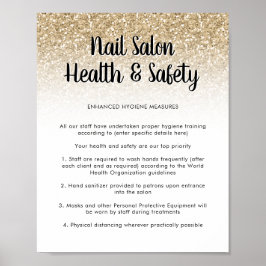 Nail Salon Health Safety Poster Gold Glitzer