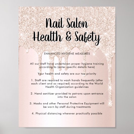Nail Salon Health Safety Poster Pink Glitzer Tropf (Vorne)