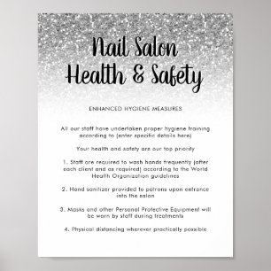 Nail Salon Health Safety Poster Silver Glitzer