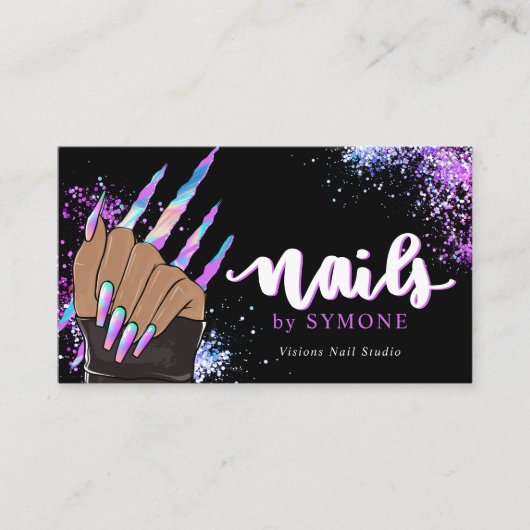 Nail Salon Holographic Glitzer Nail Tech Beauty Visitenkarte (Vorderseite)