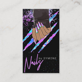 Nail Salon Holographic Modern Glam Trendy Business Visitenkarte