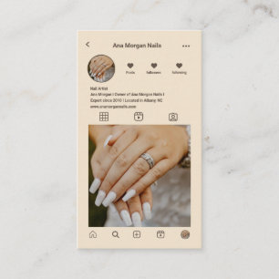 Nail Salon Instagram Foto Grid Qr Code Beige Visitenkarte