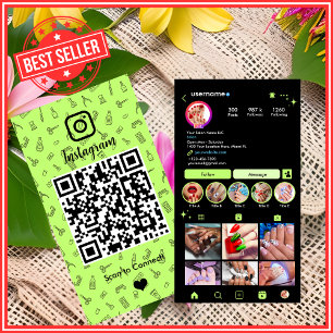 Nail Salon Instagram Lime Green Social Media QR Visitenkarte