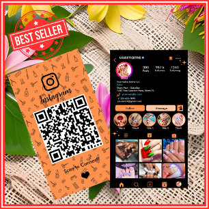 Nail Salon Instagram Orange   Social Media QR Visitenkarte