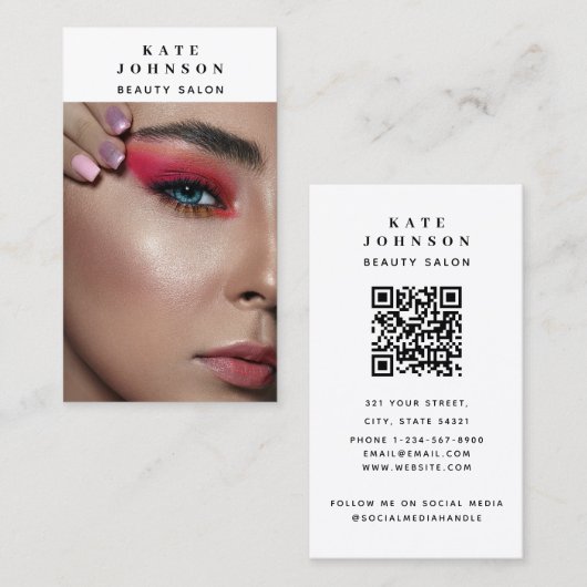 Nail Salon Makeup Artist Foto QR Code Visitenkarte (Vorne/Hinten)