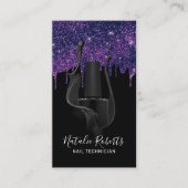 Nail Salon Manicurist Black & Lila Glitzer Tropfen Visitenkarte (Vorderseite)