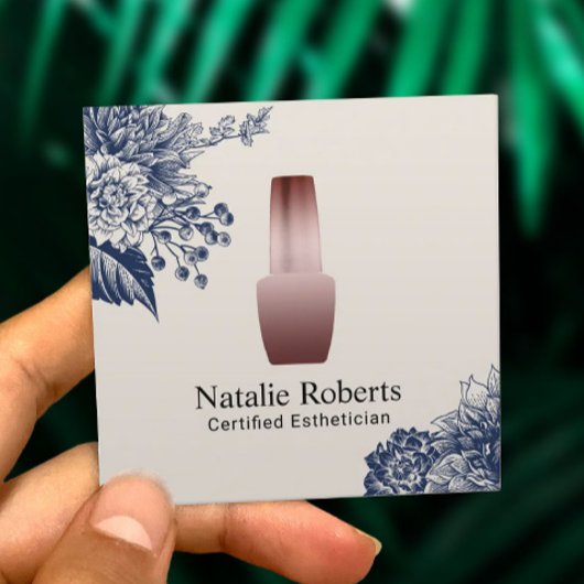 Nail Salon Manicurist Blue Floral Esthetiker Quadratische Visitenkarte