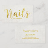 Nail Salon Manicurist Gold Script Elegante Linen Visitenkarte (Vorne/Hinten)