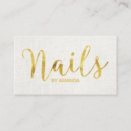 Nail Salon Manicurist Gold Script Elegante Linen Visitenkarte