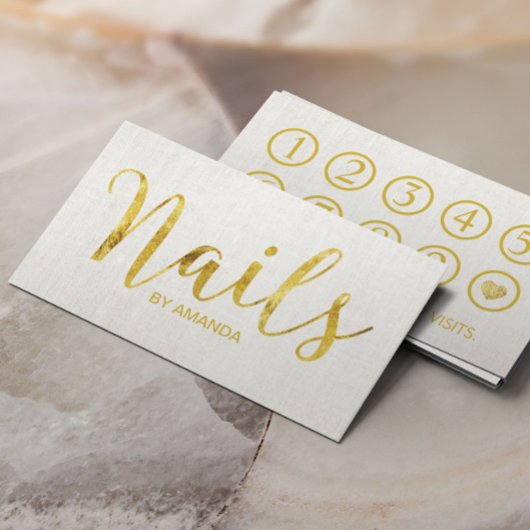 Nail Salon Manicurist Gold Script Loyalty Punch Treuekarte