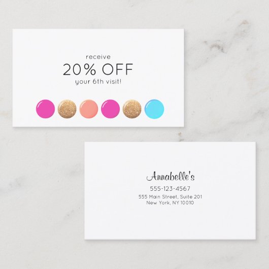 Nail Salon Manicurist Kundenloyalty 6 Punch Treuekarte (Vorne/Hinten)