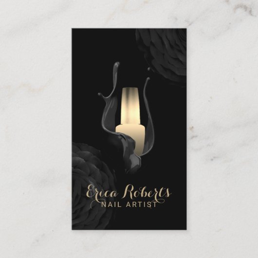 Nail Salon Manicurist Modern Black Gold Floral Visitenkarte (Vorderseite)