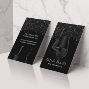 Nail Salon Manicurist Moderner Schwarzer Glitzer T Visitenkarte