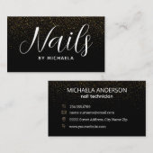 Nail Salon Modern Black Gold Glitzer Visitenkarte (Vorne/Hinten)