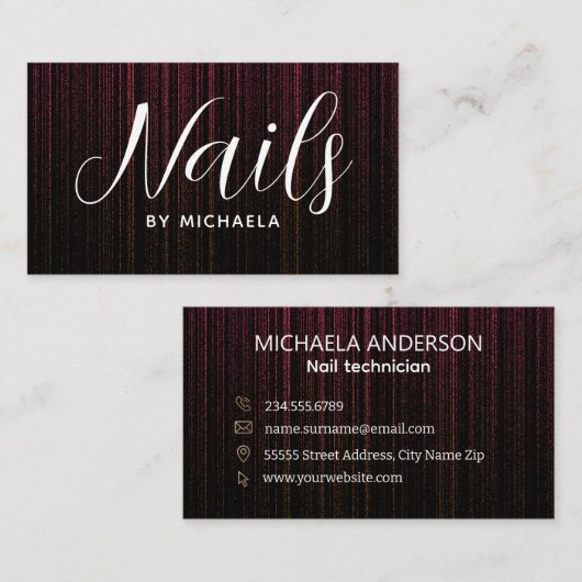 Nail Salon Modern Black Pink Visitenkarte (Vorne/Hinten)