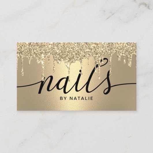 Nail Salon Modern Gold Glitzer Tropfen Manicurist Visitenkarte (Vorderseite)