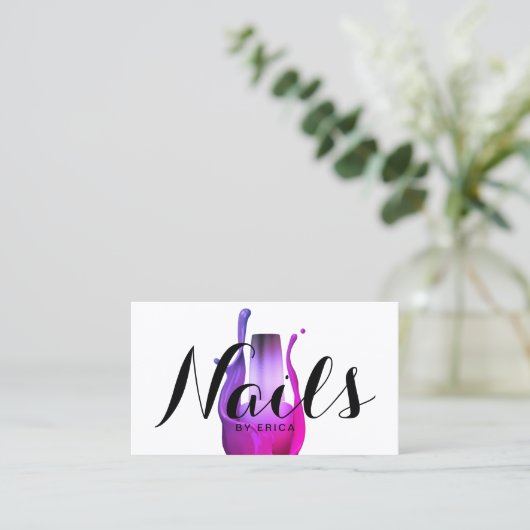 Nail Salon Moderner Lila polnischer Flaschenmaniku Visitenkarte (Stehend Vorderseite)