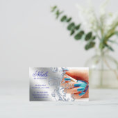 Nail Salon Moderner Techniker Glitzer Blue Silver Visitenkarte (Stehend Vorderseite)