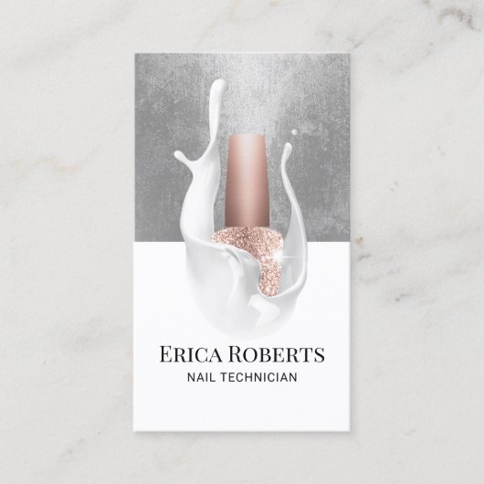 Nail Salon Modernes Silber & White Splash Manikuri Visitenkarte (Vorderseite)