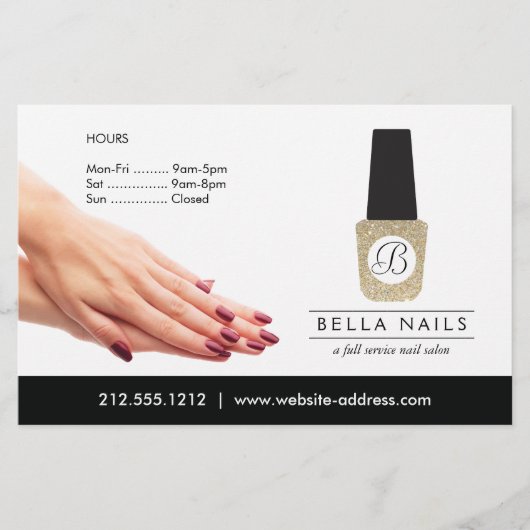 Nail Salon Monogram auf Gold Glitzer Nail Polnisch Flyer (Vorne)