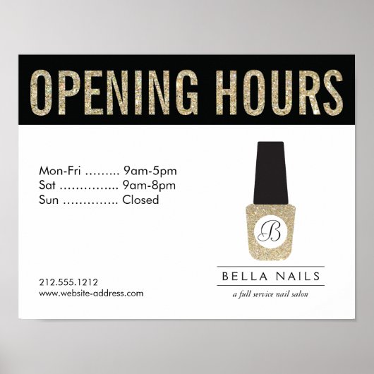 Nail Salon Monogram auf Gold Glitzer Nail Polnisch Poster (Vorne)