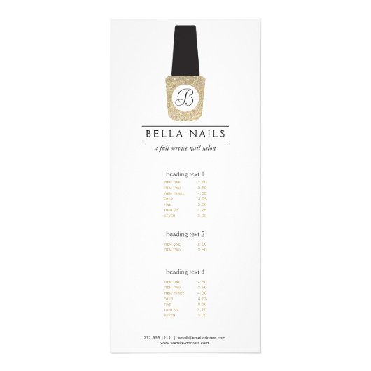 Nail Salon Monogram auf Gold Glitzer Nail Polnisch Werbekarte (Vorne)